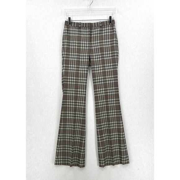 THEORY Demitria Pants Womens 0 Brown Black Plaid Wool Flare Leg Mid Rise Stretch - Picture 4 of 16